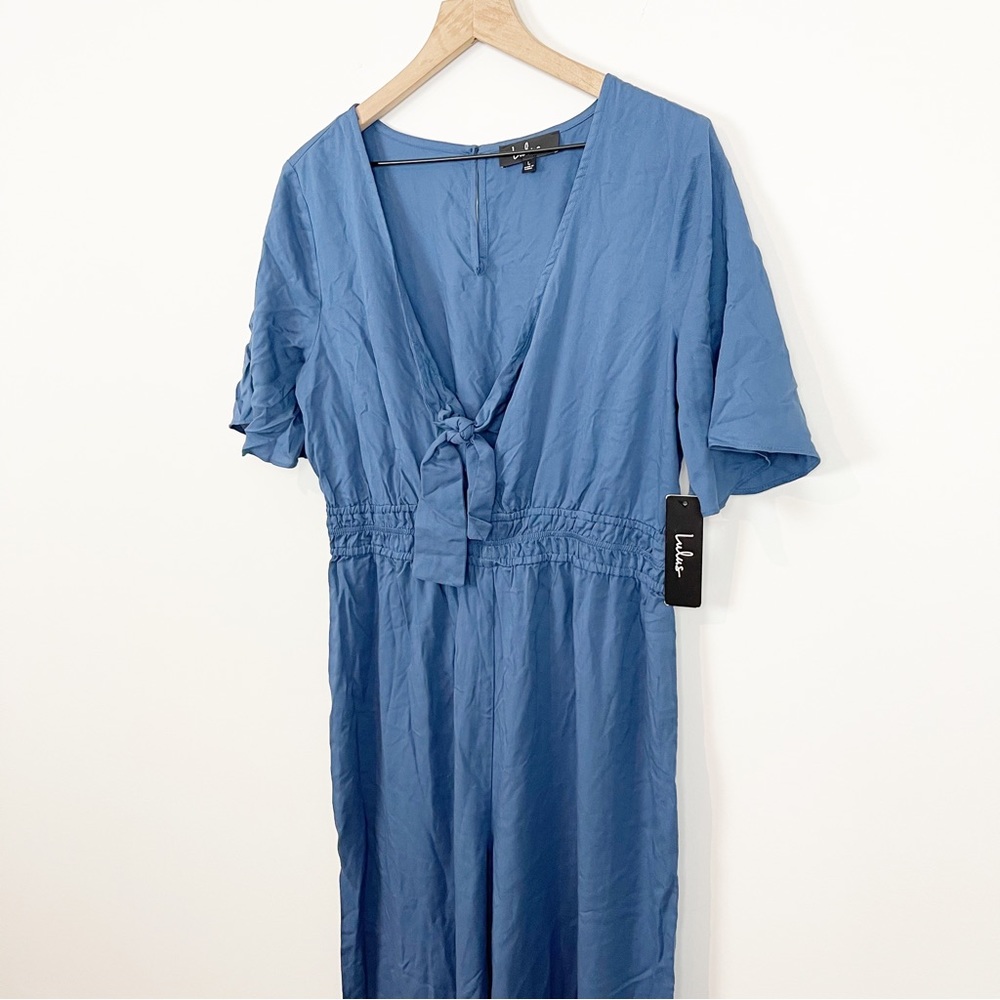 NWT Lulus Here To Love Denim Blue Tie-Front Jumpsuit Size L - Picture 8 of 14